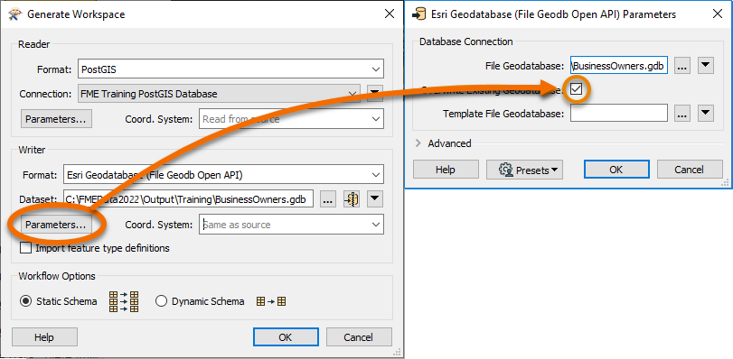 Setting Overwrite Existing Geodatabase parameter